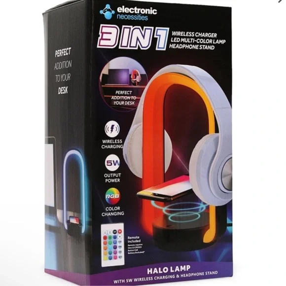 NIB-3-In-1 Color-Changing LED Halo Lamp With Wireless Charger & Headphon… - Picture 8 of 8